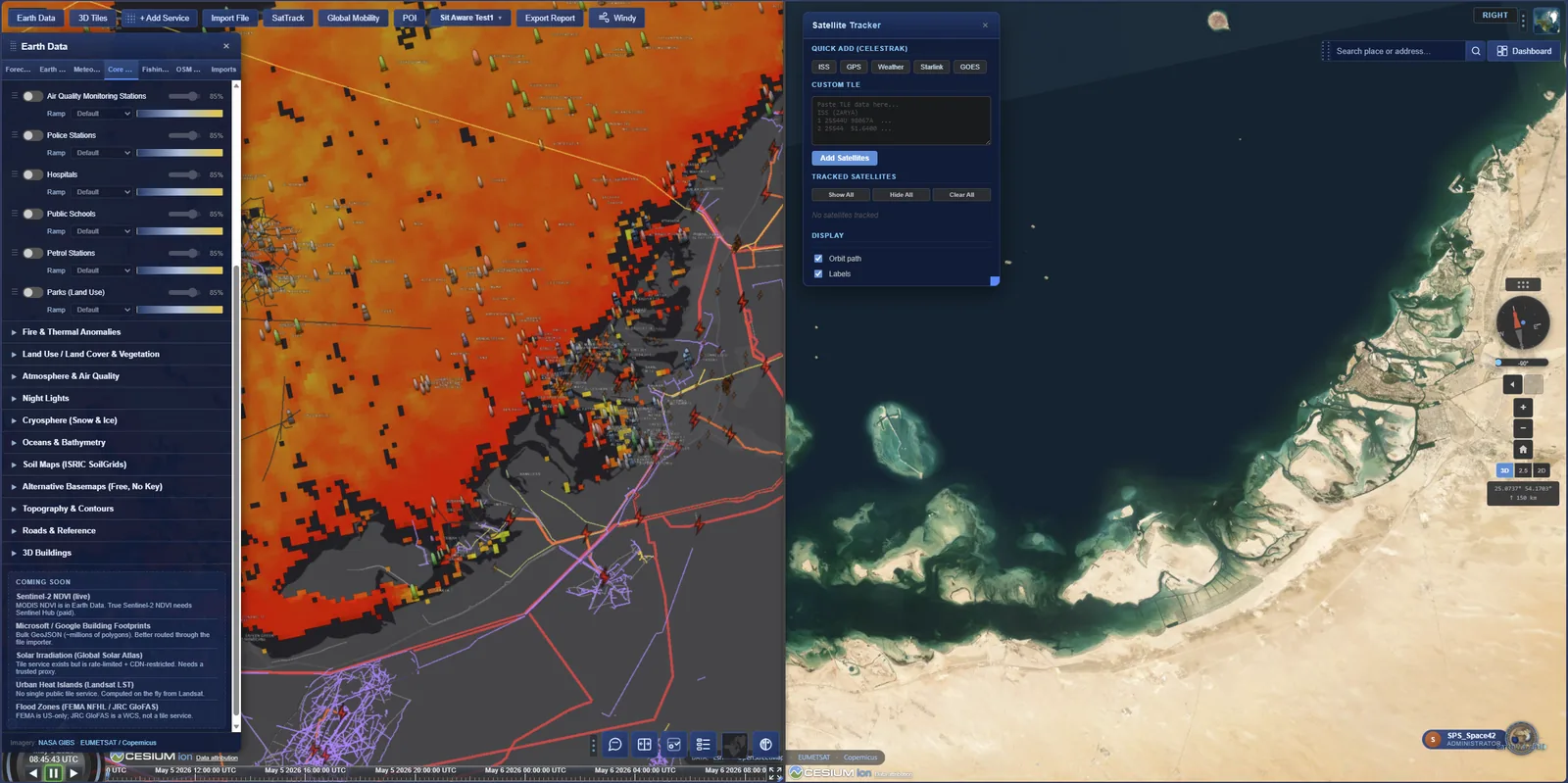 Common operational picture with satellite tracking
