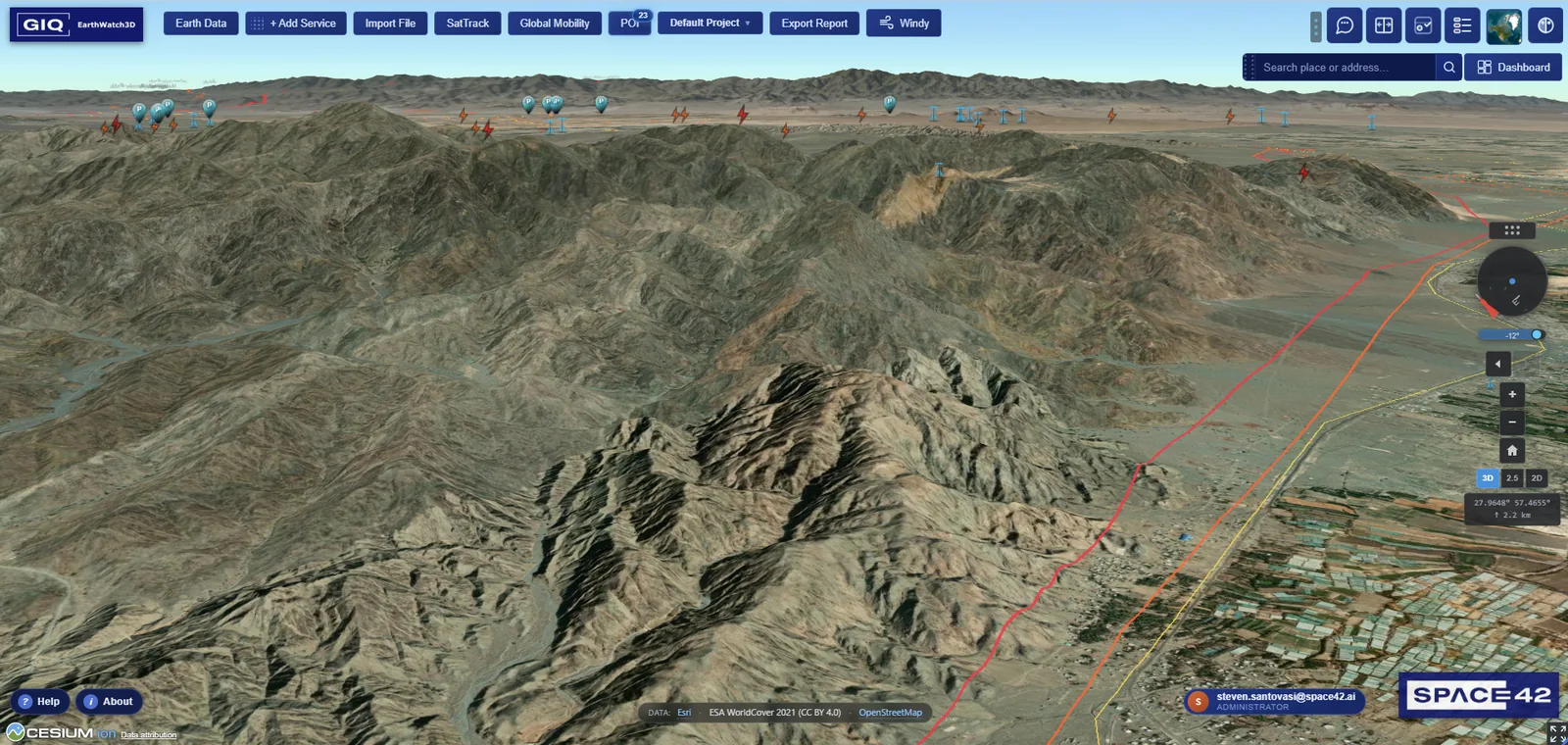 3D terrain oblique perspective